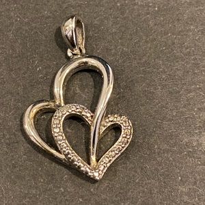 Sterling Silver 925 double heart pendant with small diamond
